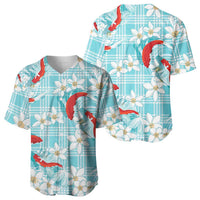 Turquoise Palaka Hawaii Aloha Baseball Jersey Koi Pond Mix Plumeria LT7 - Polynesian Pride