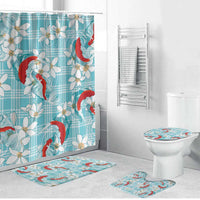 Turquoise Palaka Hawaii Aloha Bathroom Set Koi Pond Mix Plumeria LT7 Bathroom Set (4 pcs) Turquoise - Polynesian Pride