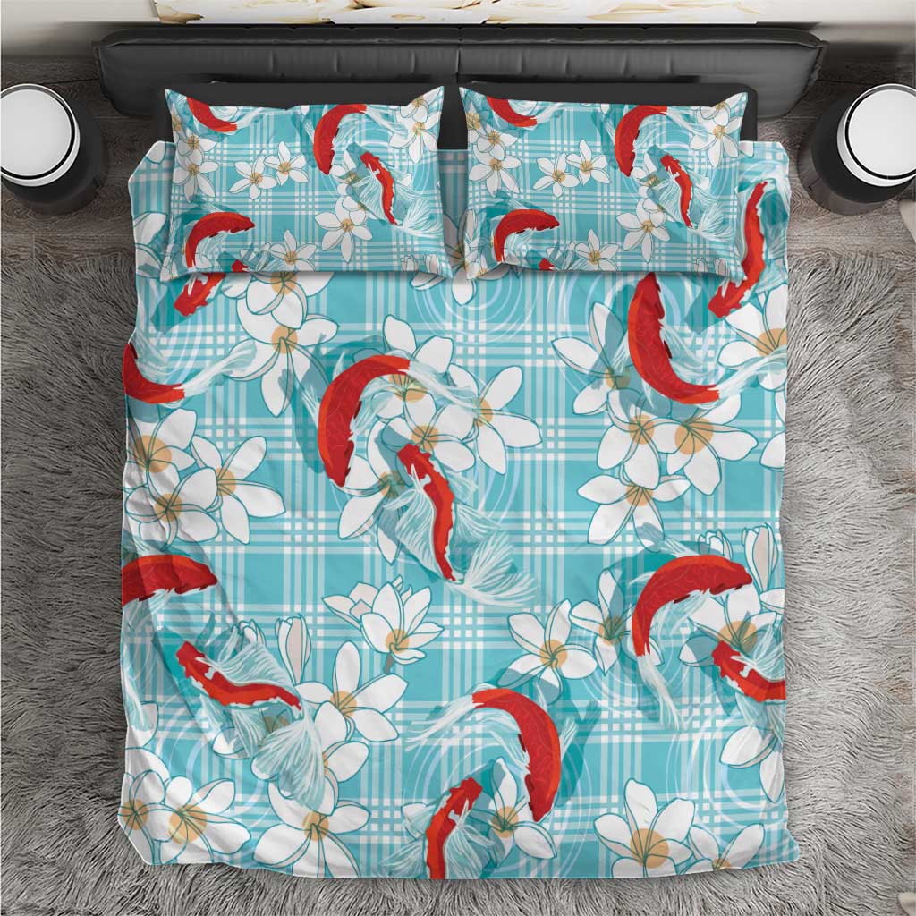 Turquoise Palaka Hawaii Aloha Bedding Set Koi Pond Mix Plumeria LT7 Turquoise - Polynesian Pride