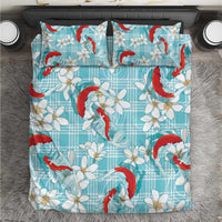 Turquoise Palaka Hawaii Aloha Bedding Set Koi Pond Mix Plumeria LT7 Turquoise - Polynesian Pride