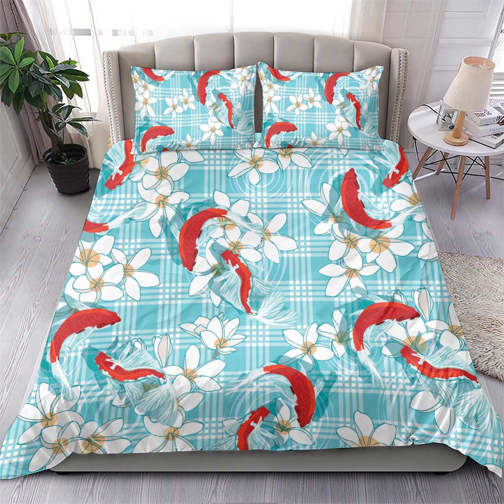 Turquoise Palaka Hawaii Aloha Bedding Set Koi Pond Mix Plumeria LT7 - Polynesian Pride