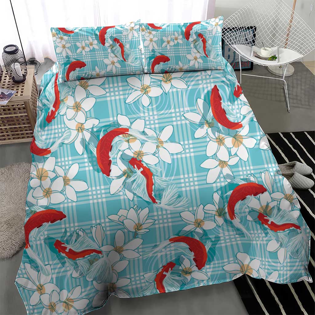 Turquoise Palaka Hawaii Aloha Bedding Set Koi Pond Mix Plumeria LT7 - Polynesian Pride
