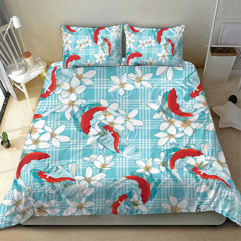 Turquoise Palaka Hawaii Aloha Bedding Set Koi Pond Mix Plumeria LT7 - Polynesian Pride