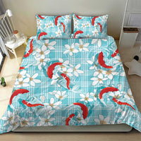 Turquoise Palaka Hawaii Aloha Bedding Set Koi Pond Mix Plumeria LT7 - Polynesian Pride