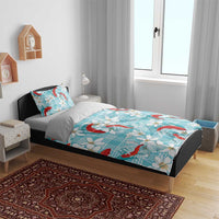 Turquoise Palaka Hawaii Aloha Bedding Set Koi Pond Mix Plumeria LT7 - Polynesian Pride
