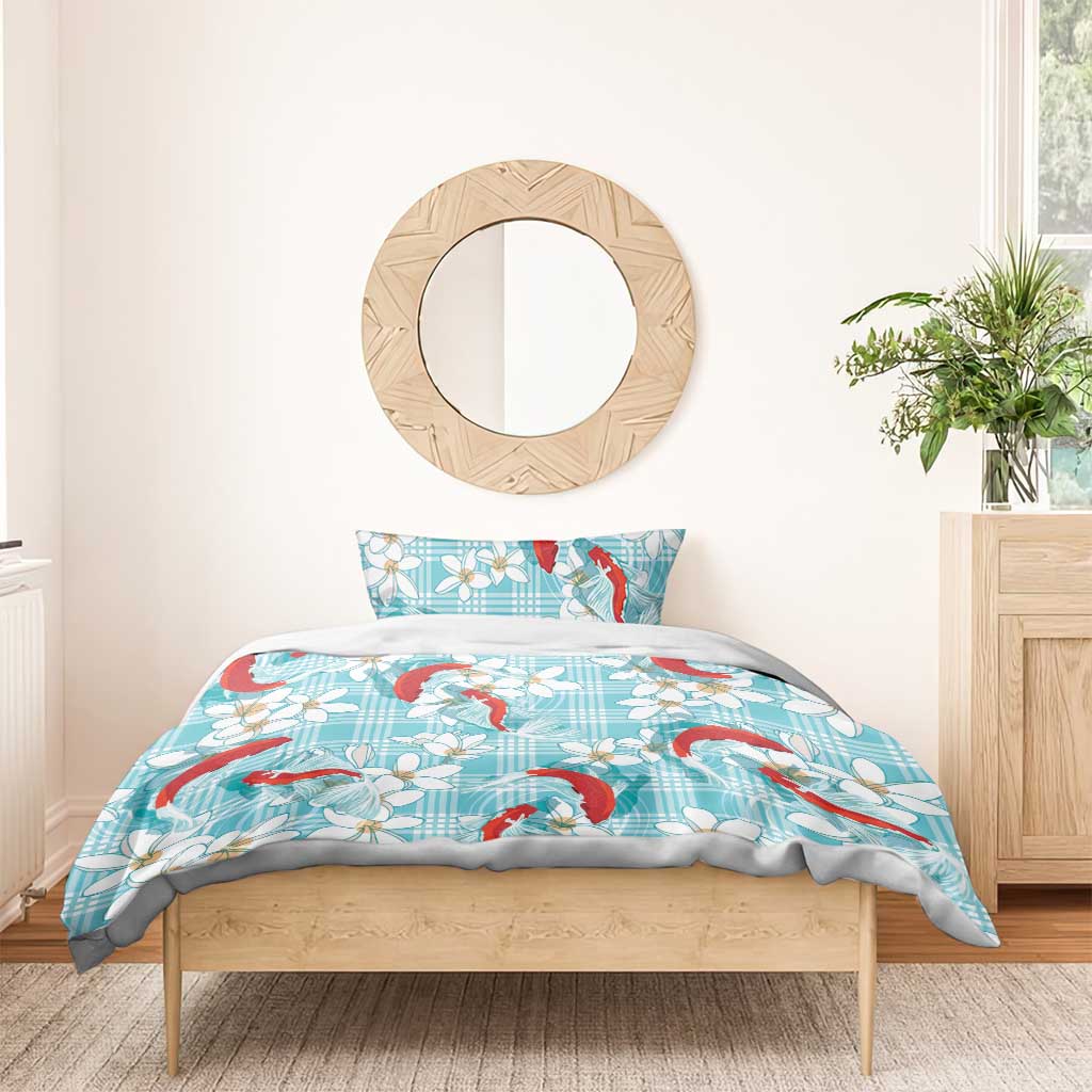 Turquoise Palaka Hawaii Aloha Bedding Set Koi Pond Mix Plumeria LT7 - Polynesian Pride