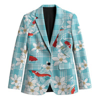 Turquoise Palaka Hawaii Aloha Blazer Koi Pond Mix Plumeria LT7 Unisex Turquoise - Polynesian Pride