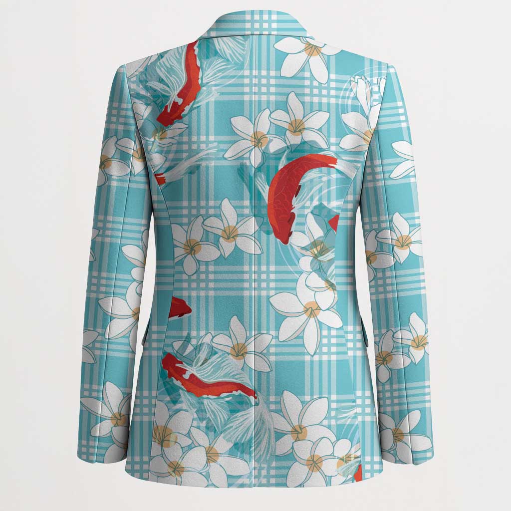 Turquoise Palaka Hawaii Aloha Blazer Koi Pond Mix Plumeria LT7 - Polynesian Pride
