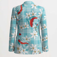 Turquoise Palaka Hawaii Aloha Blazer Koi Pond Mix Plumeria LT7 - Polynesian Pride