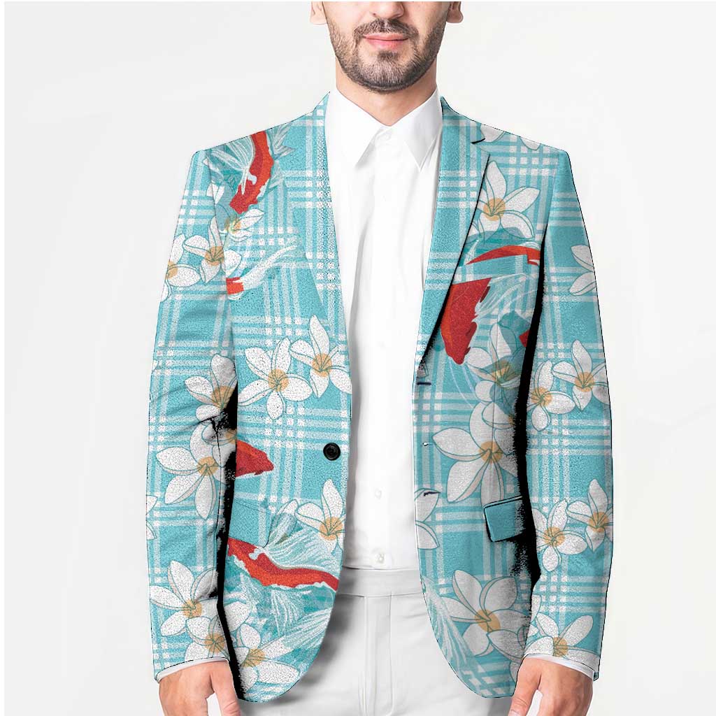 Turquoise Palaka Hawaii Aloha Blazer Koi Pond Mix Plumeria LT7 - Polynesian Pride