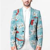 Turquoise Palaka Hawaii Aloha Blazer Koi Pond Mix Plumeria LT7 - Polynesian Pride