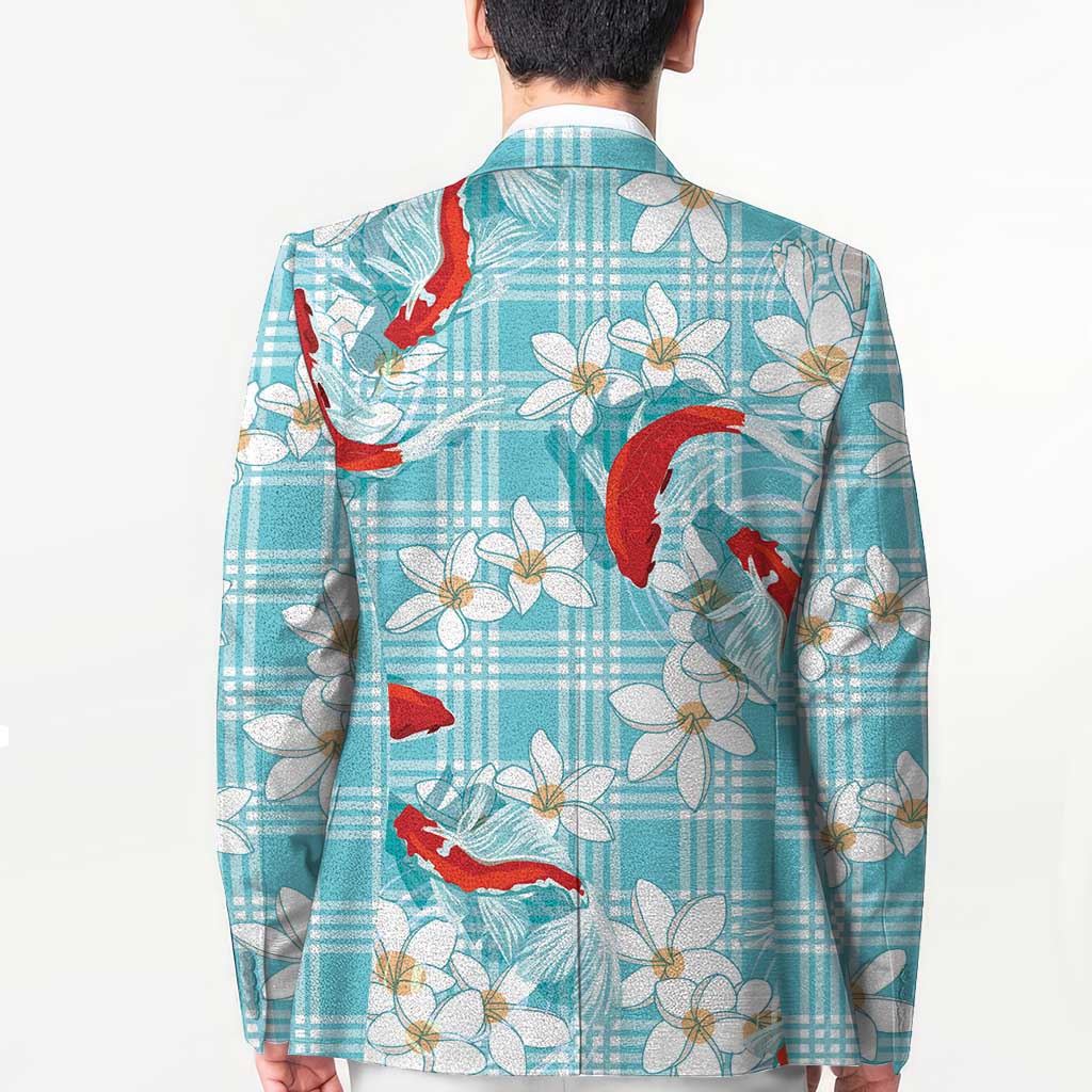 Turquoise Palaka Hawaii Aloha Blazer Koi Pond Mix Plumeria LT7 - Polynesian Pride