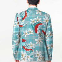 Turquoise Palaka Hawaii Aloha Blazer Koi Pond Mix Plumeria LT7 - Polynesian Pride