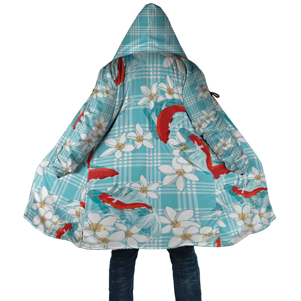 Turquoise Palaka Hawaii Aloha Cloak Koi Pond Mix Plumeria LT7 Unisex Turquoise - Polynesian Pride