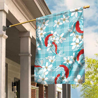 Turquoise Palaka Hawaii Aloha Garden Flag Koi Pond Mix Plumeria LT7 House Flag Turquoise - Polynesian Pride