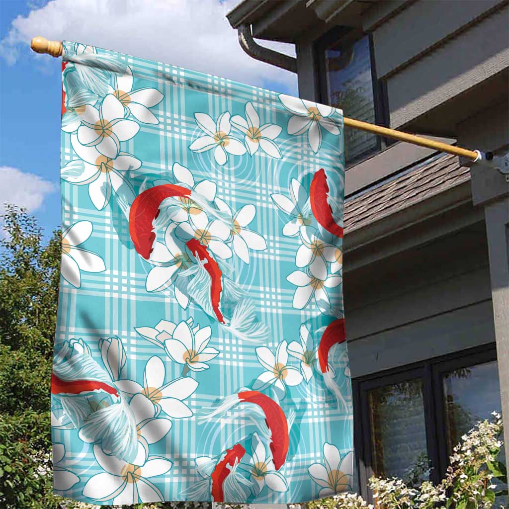 Turquoise Palaka Hawaii Aloha Garden Flag Koi Pond Mix Plumeria LT7 - Polynesian Pride