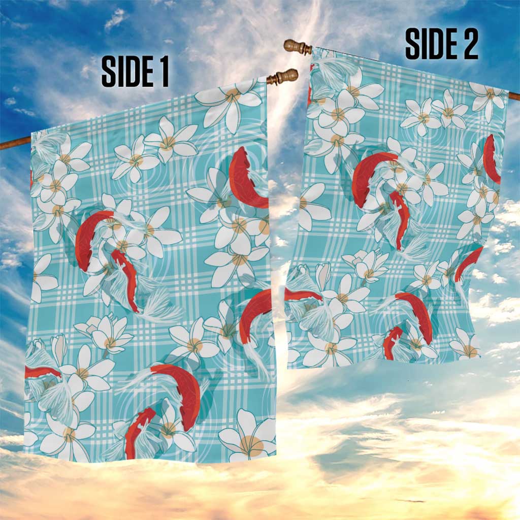 Turquoise Palaka Hawaii Aloha Garden Flag Koi Pond Mix Plumeria LT7 - Polynesian Pride