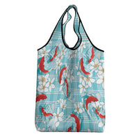 Turquoise Palaka Hawaii Aloha Grocery Bag Koi Pond Mix Plumeria LT7 - Polynesian Pride