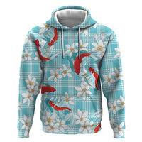 Turquoise Palaka Hawaii Aloha Hoodie Koi Pond Mix Plumeria LT7 Pullover Hoodie Turquoise - Polynesian Pride