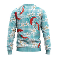 Turquoise Palaka Hawaii Aloha Ugly Christmas Sweater Koi Pond Mix Plumeria LT7 - Polynesian Pride