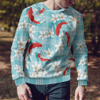 Turquoise Palaka Hawaii Aloha Ugly Christmas Sweater Koi Pond Mix Plumeria LT7 - Polynesian Pride