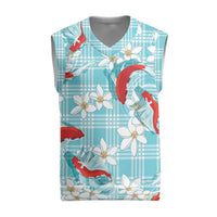 Turquoise Palaka Hawaii Aloha Christmas Knitted V-Neck Vest Koi Pond Mix Plumeria LT7 Turquoise - Polynesian Pride