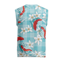 Turquoise Palaka Hawaii Aloha Christmas Knitted V-Neck Vest Koi Pond Mix Plumeria LT7 - Polynesian Pride