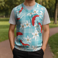 Turquoise Palaka Hawaii Aloha Christmas Knitted V-Neck Vest Koi Pond Mix Plumeria LT7 - Polynesian Pride