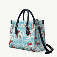 Turquoise Palaka Hawaii Aloha Leather Bag Koi Pond Mix Plumeria LT7 Turquoise - Polynesian Pride