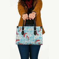 Turquoise Palaka Hawaii Aloha Leather Bag Koi Pond Mix Plumeria LT7 - Polynesian Pride
