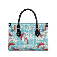 Turquoise Palaka Hawaii Aloha Leather Bag Koi Pond Mix Plumeria LT7 - Polynesian Pride