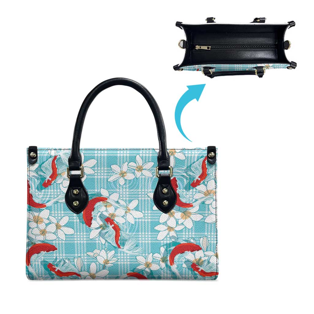 Turquoise Palaka Hawaii Aloha Leather Bag Koi Pond Mix Plumeria LT7 - Polynesian Pride