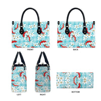 Turquoise Palaka Hawaii Aloha Leather Bag Koi Pond Mix Plumeria LT7 - Polynesian Pride