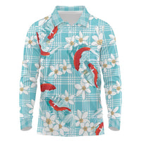 Turquoise Palaka Hawaii Aloha Long Sleeve Polo Shirt Koi Pond Mix Plumeria LT7 Turquoise - Polynesian Pride