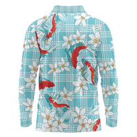 Turquoise Palaka Hawaii Aloha Long Sleeve Polo Shirt Koi Pond Mix Plumeria LT7 - Polynesian Pride