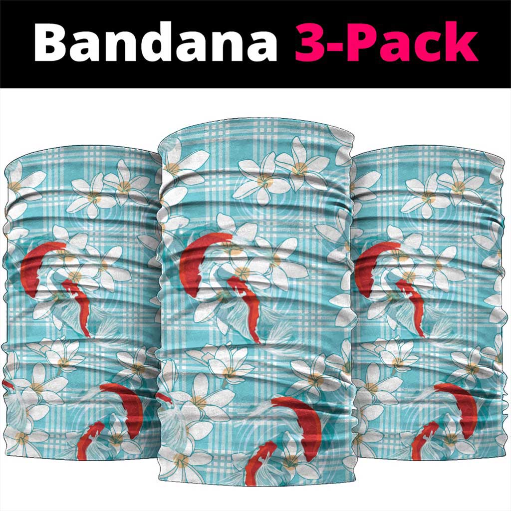 Turquoise Palaka Hawaii Aloha Neck Gaiter Koi Pond Mix Plumeria LT7 package One Size: 25*50cm Turquoise - Polynesian Pride