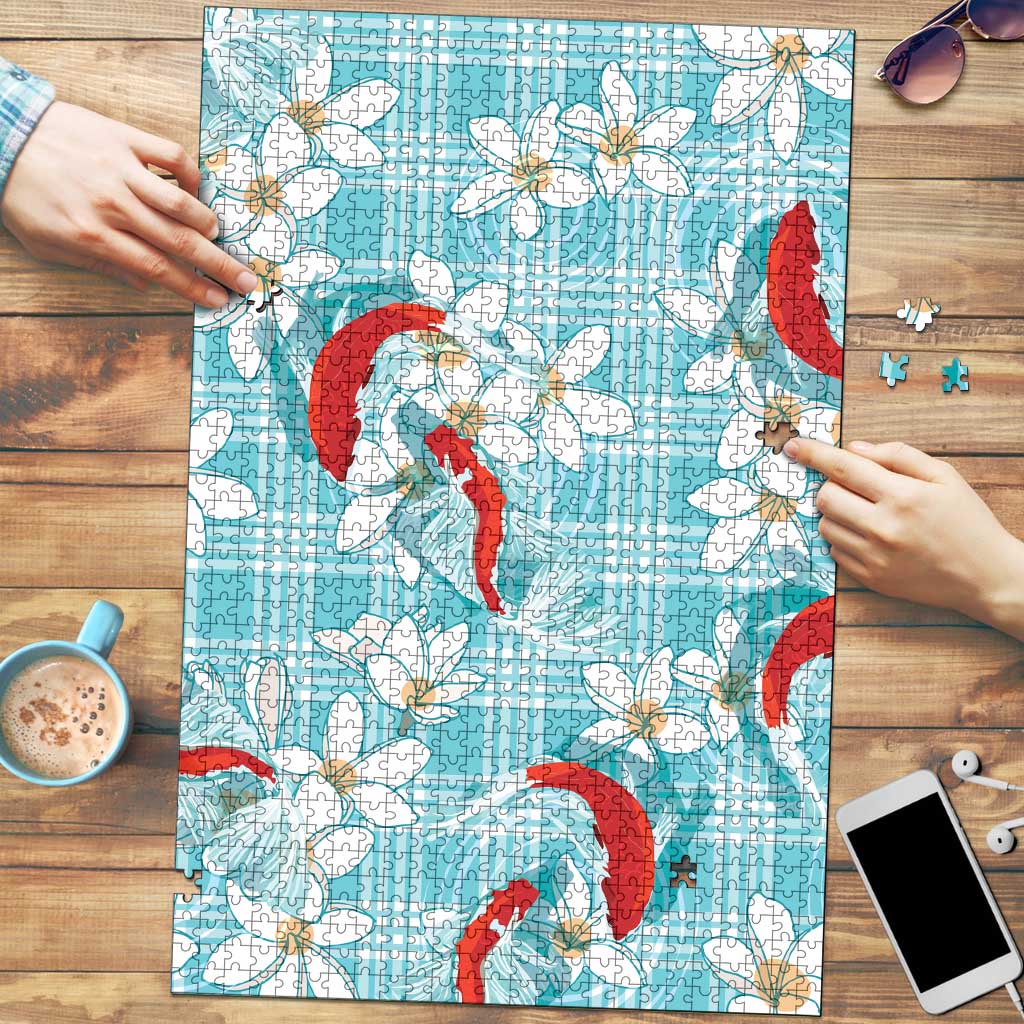 Turquoise Palaka Hawaii Aloha Puzzle Koi Pond Mix Plumeria LT7 Turquoise - Polynesian Pride