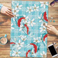 Turquoise Palaka Hawaii Aloha Puzzle Koi Pond Mix Plumeria LT7 Turquoise - Polynesian Pride