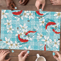Turquoise Palaka Hawaii Aloha Puzzle Koi Pond Mix Plumeria LT7 - Polynesian Pride