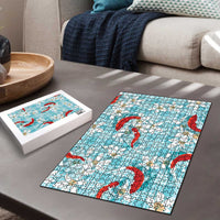 Turquoise Palaka Hawaii Aloha Puzzle Koi Pond Mix Plumeria LT7 - Polynesian Pride