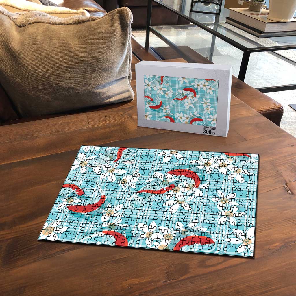 Turquoise Palaka Hawaii Aloha Puzzle Koi Pond Mix Plumeria LT7 - Polynesian Pride