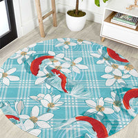 Turquoise Palaka Hawaii Aloha Round Carpet Koi Pond Mix Plumeria LT7 Turquoise - Polynesian Pride