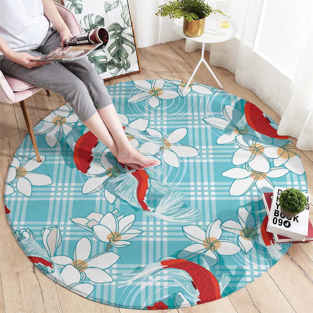 Turquoise Palaka Hawaii Aloha Round Carpet Koi Pond Mix Plumeria LT7 - Polynesian Pride
