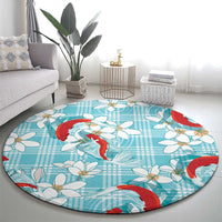 Turquoise Palaka Hawaii Aloha Round Carpet Koi Pond Mix Plumeria LT7 - Polynesian Pride
