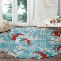 Turquoise Palaka Hawaii Aloha Round Carpet Koi Pond Mix Plumeria LT7 - Polynesian Pride