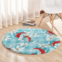 Turquoise Palaka Hawaii Aloha Round Carpet Koi Pond Mix Plumeria LT7 - Polynesian Pride