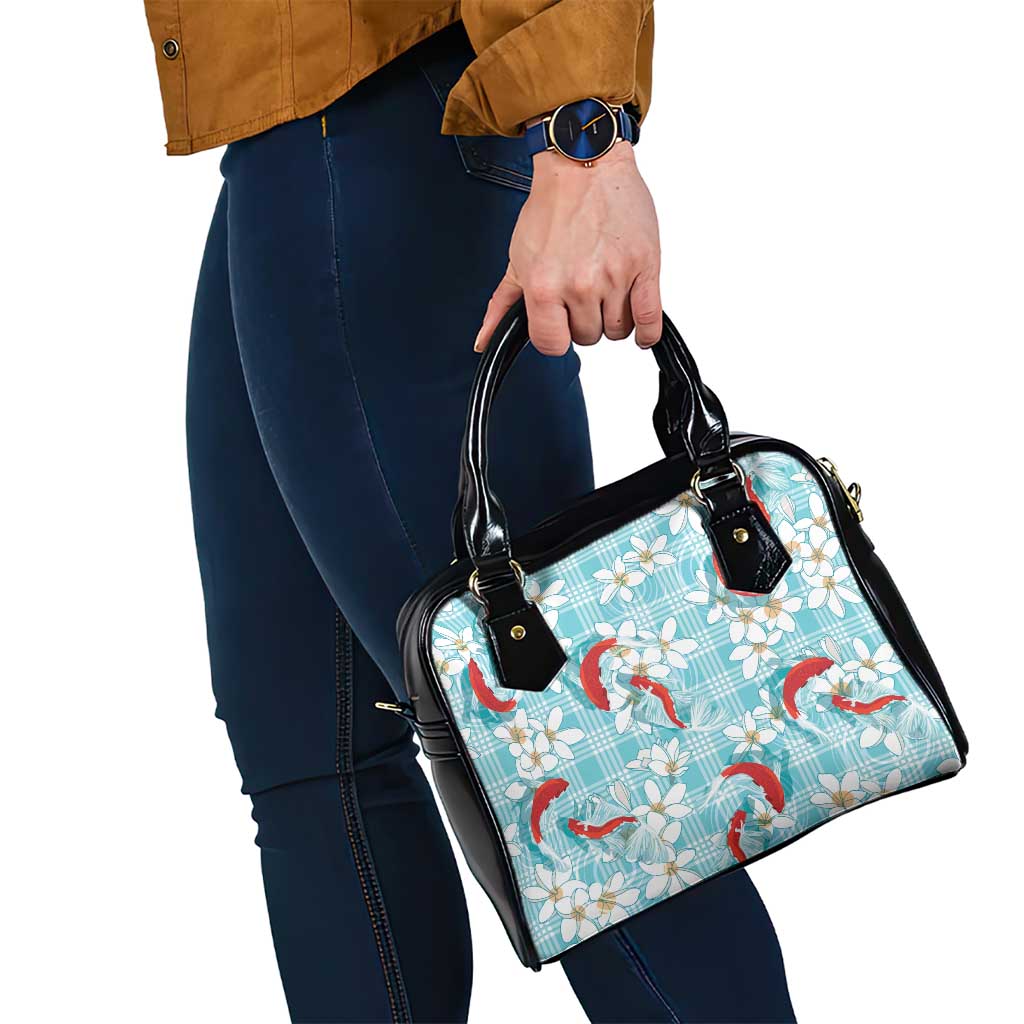 Turquoise Palaka Hawaii Aloha Shoulder Handbag Koi Pond Mix Plumeria LT7 - Polynesian Pride