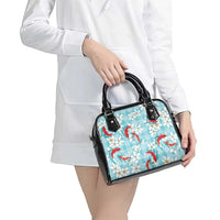 Turquoise Palaka Hawaii Aloha Shoulder Handbag Koi Pond Mix Plumeria LT7 - Polynesian Pride