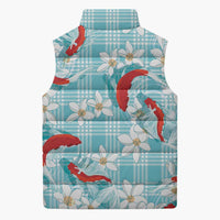 Turquoise Palaka Hawaii Aloha Sleeveless Puffer Jacket Koi Pond Mix Plumeria LT7 - Polynesian Pride