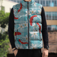 Turquoise Palaka Hawaii Aloha Sleeveless Puffer Jacket Koi Pond Mix Plumeria LT7 - Polynesian Pride